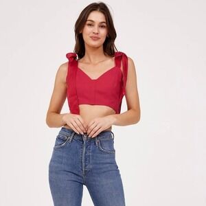 CAMI NYC LIVY CROPPED TIE SHOULDER CAMI TOP IN‎ RASPBERRY NWOT WOMEN'S MEDIUM